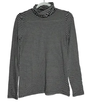 J.Crew Re-Imagined Black‎ White Striped Cotton Turtleneck Top Small Long Sleeve thumbnail 1