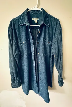Vintage Eddie Bauer Denim Button Down Shirt Womens Medium Blue Cotton LS thumbnail 1
