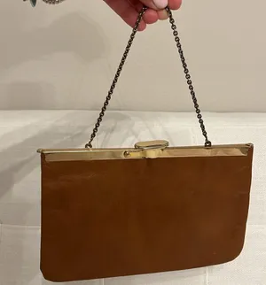 Vintage brown clutch is a beautiful clutch with minor signs of use. thumbnail 2