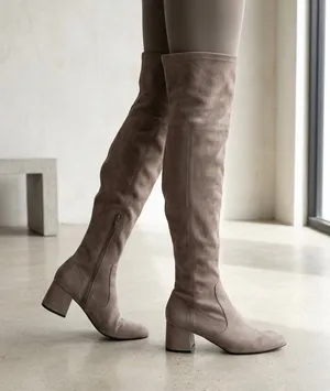 Nine West Felipe 2 Over the Knee Boot beige taupe block heel round toe size 6.5 thumbnail 1