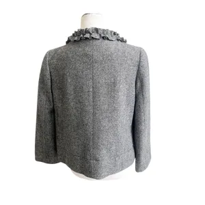 J Crew SZ 4 Women’s Cheshire Ruffle Tie Neck Jacket in Black/White Herringbone thumbnail 2