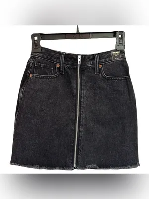 Abercrombie Zoe Black Denim Front Zip Mini Skirt 24 NWT Frayed Distressed A Line thumbnail 8