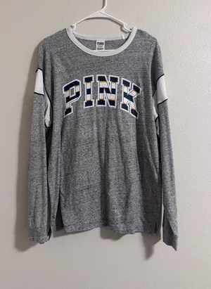 PINK Victoria's Secret Grey Tee with White Trim thumbnail 1