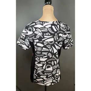 Koi Lite Scrub Top Womens M Black White Geometric V Neck Stretch 316PR thumbnail 3