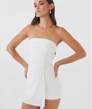 NEW Peppermayo US 6 Lavinia Linen Tube Mini Dress White thumbnail 1