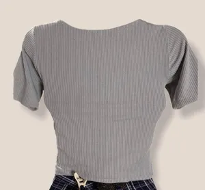 NWOT Square Neck Ribbed Gray Crop Tee Size XS thumbnail 2