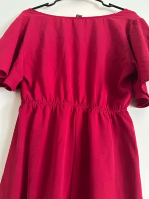 SheIn Red Flutter Sleeve Deep V Neck Fit & Flare Mini Dress L 8/10 thumbnail 6