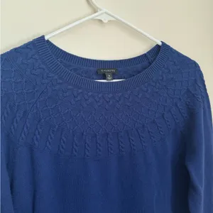 Talbots Cable Yoke Cotton Cashmere Blend Sweater Navy Size Medium Pullover thumbnail 3