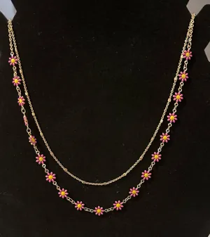 Gold and floral double chain necklace thumbnail 1