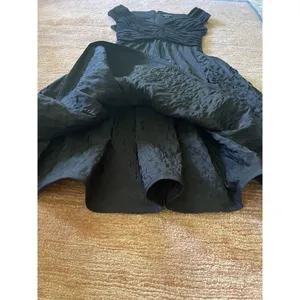 Adrianna Papell Black Ruched Fit Flare Midi Dress Textured Floral Skirt Sz 4 thumbnail 7