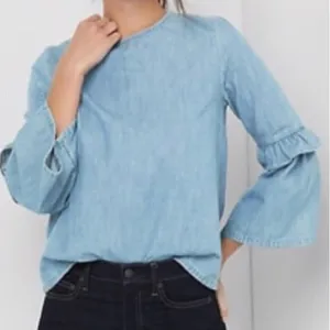 Gap‎ for Good Women's Size Small Chambray Top Ruffle Bell Sleeve Medium Indigo thumbnail 1