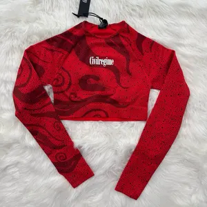 Civil Regime Red Chaos Kelly Seamless Long Sleeve Crop Top Size XS thumbnail 2