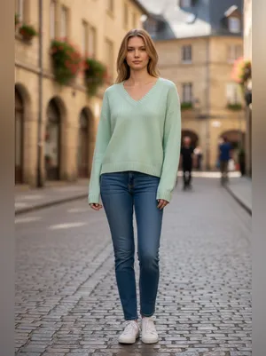 Brandy Melville Leigh Mint Green Ribbed V-Neck Sweater NWT OS thumbnail 10