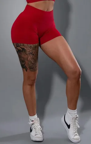 High-Waist Red Seamless Bike Shorts for Women thumbnail 1