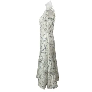 Reformation Noreen White Floral Ruffles Cap Sleeves Tiered A-line Midi Dress 10 thumbnail 2