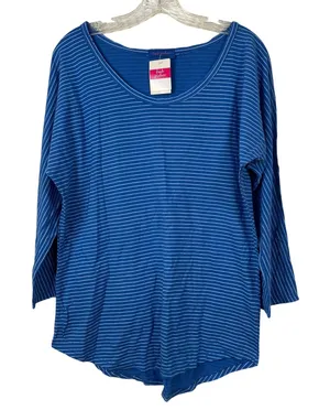Fresh Produce Womens Blue Pinstripe‎ Sweet Scoop T 3/4 Sleeve Top Medium thumbnail 1