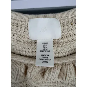 H&M Womens Sweater Top Beige Ruffle Neck Short Sleeve Knit Medium thumbnail 5