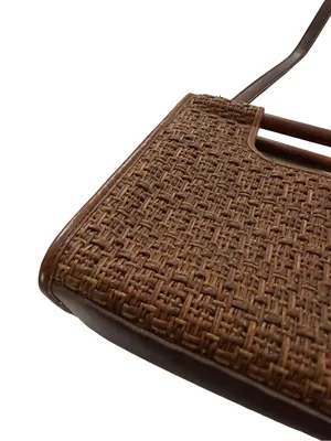 Fossil 75082 Brown Woven Raffia Tote Wood Handle Crossbody Bag One Size Women's thumbnail 9