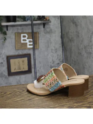NWT Style & Co. Embellished Raffia Thong Block Heel Sandals Multi Brown 9M thumbnail 3