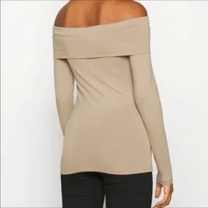 NWT Vero Moda Tan Silver Mink Panda Off The Shoulder Long Sleeve Top Small v6x thumbnail 2