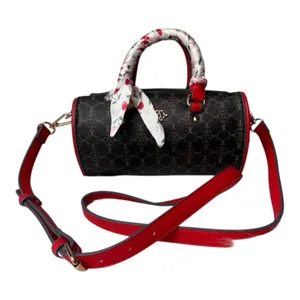 Nanette Lepore Brown and Red Barrel Handbag Heart Shape Cherry Accents thumbnail 1