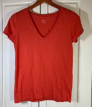 J.Crew Womens XS Red 100% Supima Cotton V-Neck Short Sleeve T-Shirt Basic‎ Tee thumbnail 1