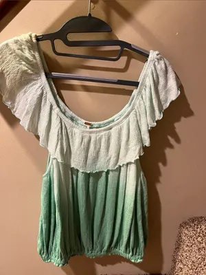 Free People Mint Ombre Ruffle Top thumbnail 1