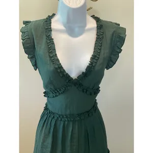 Pinch Dark Green Ruffle Trim Dress Size L Flutter Sleeve V‑Neck thumbnail 2