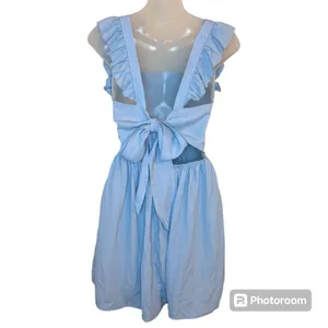 SHEIN Blue Solid Tie Backless Ruffle Trim Dress Size XS thumbnail 2