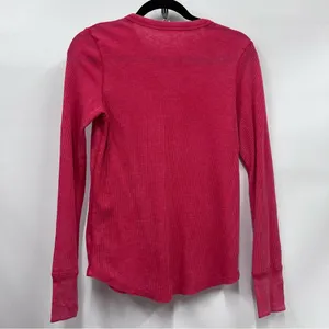 Aerie Henley thermal women’s M red waffle knit distressed neckline long sleeve thumbnail 10