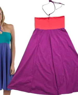 Prana Red Magenta Color‎ Block Solana Strapless Dress Convertible Skirt Small thumbnail 1