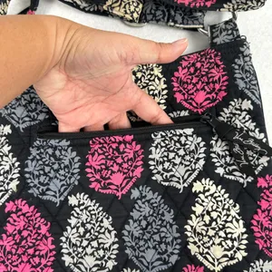 Vera Bradley Crossbody Bag Purse Quilted Black Pink Gray Floral Shoulder Bag‎ thumbnail 3