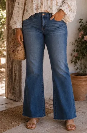 Lucky Brand Sweet Mid Rise Flare Jeans Womens 10/30R Blue Boho Raw Hem Denim thumbnail 1