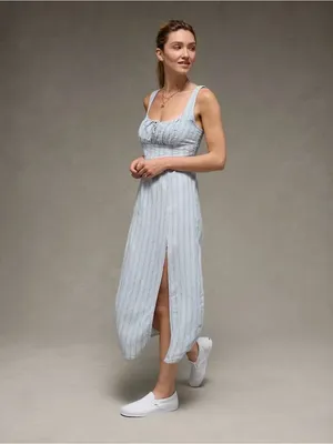 American Eagle Outfitters Light Blue Striped Midi Dress thumbnail 3