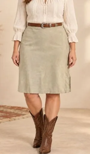 Vintage Anne Klein Suede Skirt 14 Beige Leather Whipstitch Boho Western Classic thumbnail 1