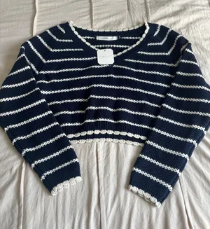 Navy and White Striped Altar’d State Cropped Sweater thumbnail 1