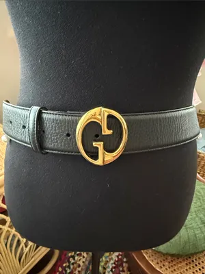 Gucci GG Black Pebbled Leather Classic Chic Belt thumbnail 1