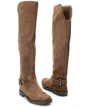 EUC G H BASS India Over the Knee Brown Faux Suede Flat Boots with Buckle Sz 5.5 thumbnail 1