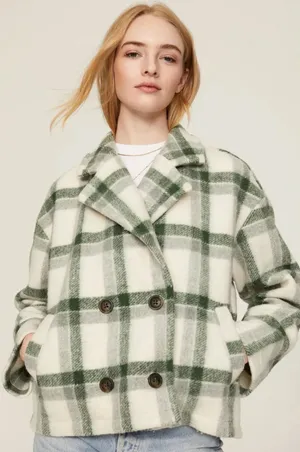 Madewell Womens Plaid Double Breasted Dasani Blazer Fleece Jacket Size S Green‎ thumbnail 1