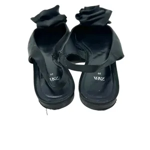 Zara Straple Flat‎ Shoes with Flowers Black Satin Rosette Size 36 US 5 thumbnail 5