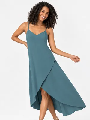 NEW Halara High Low Breezeful Flowy Maxi Dress Asymmetric Hem Teal Medium thumbnail 1