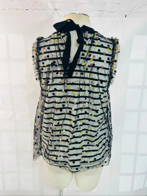 Maeve Anthropologie Black Contrast Dotted Tulle Sleeveless Tank Top Size Small thumbnail 5
