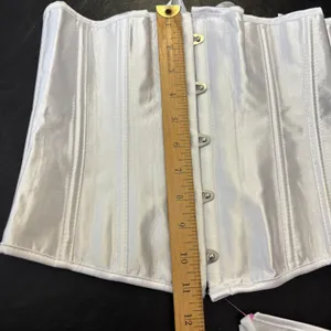 NWOT Underbust Boned Satin Lace Up Corset Bustier‎ Top w/Thong Sz M White Bride thumbnail 5