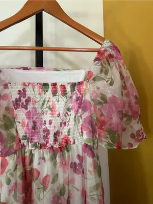 Abercrombie & Fitch Emerson‎ Angel Sleeve Midi Dress Floral Pink Green NEW Small thumbnail 6
