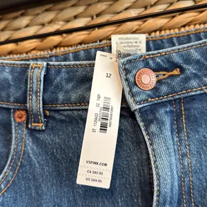 NWT PINK DENIM Victoria's Secret High-Rise Straight Leg Jeans, 12 thumbnail 2