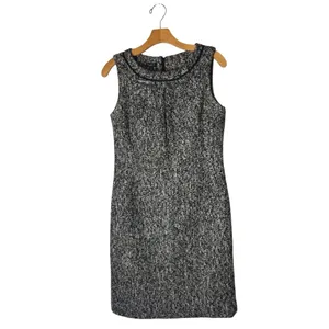 Talbots Dress Women 6‎ Black White Tweed Sheath Knee Length Fringe Neck Preppy thumbnail 2
