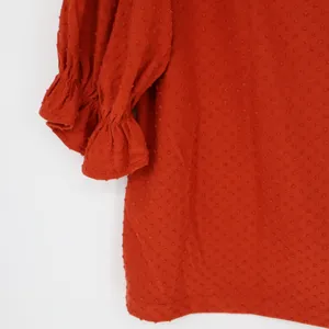 Madewell Women's Ruffle Mock Neck Short Sleeve Clip Dot Top Russet Orange Small thumbnail 10