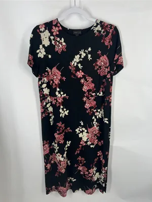 J.Jill Wearever Floral Stretch Knit Midi Dress Black Pink Size S thumbnail 2