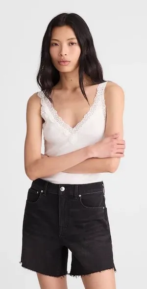 Madewell The Perfect Mid-Length Jean Short Catalani Wash Black Frayed Hem 28 thumbnail 1