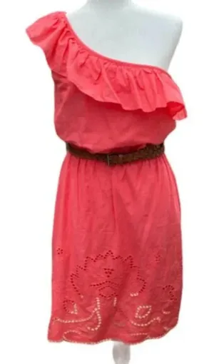 B Smart One Bare Shoulder Ruffle Belted Fully lined Mini Dress Coral Size 8​​​‎ thumbnail 1